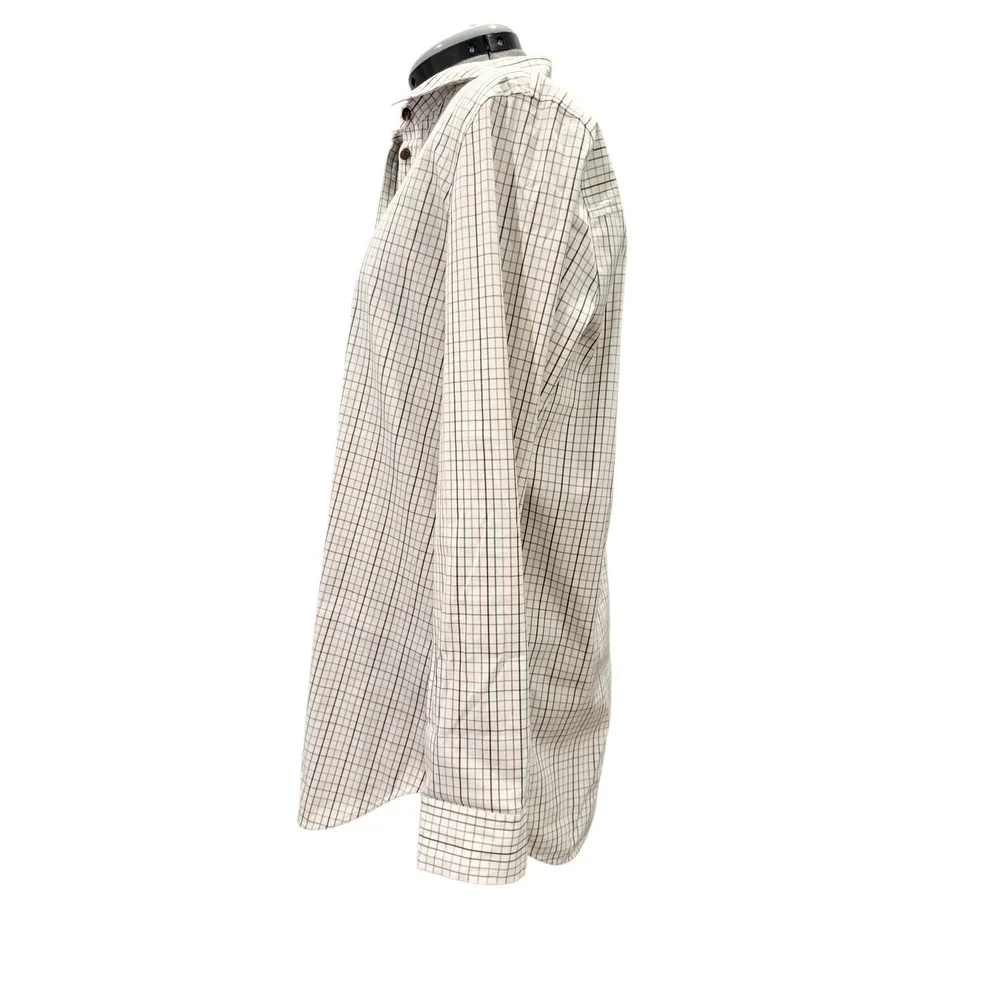 Lafayette 148 New York Womens M Grid Check Hidden Button Down Shirt White Multi - Picture 7 of 9